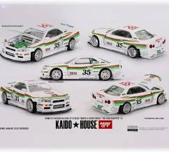 Mini GT 1999 Nissan Skyline GT-R (R34) Tamiya *The Grasshopper* V1, White/green/red 1:64