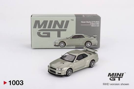 Mini GT 2002 Nissan Skyline GT-R (R34) V-Spec II, Nur Millenium Jade 1:64