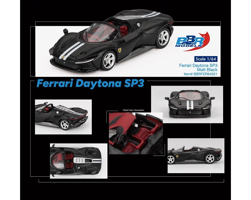 BBR Models Ferrari Daytona SP3, Matt Black 1:64