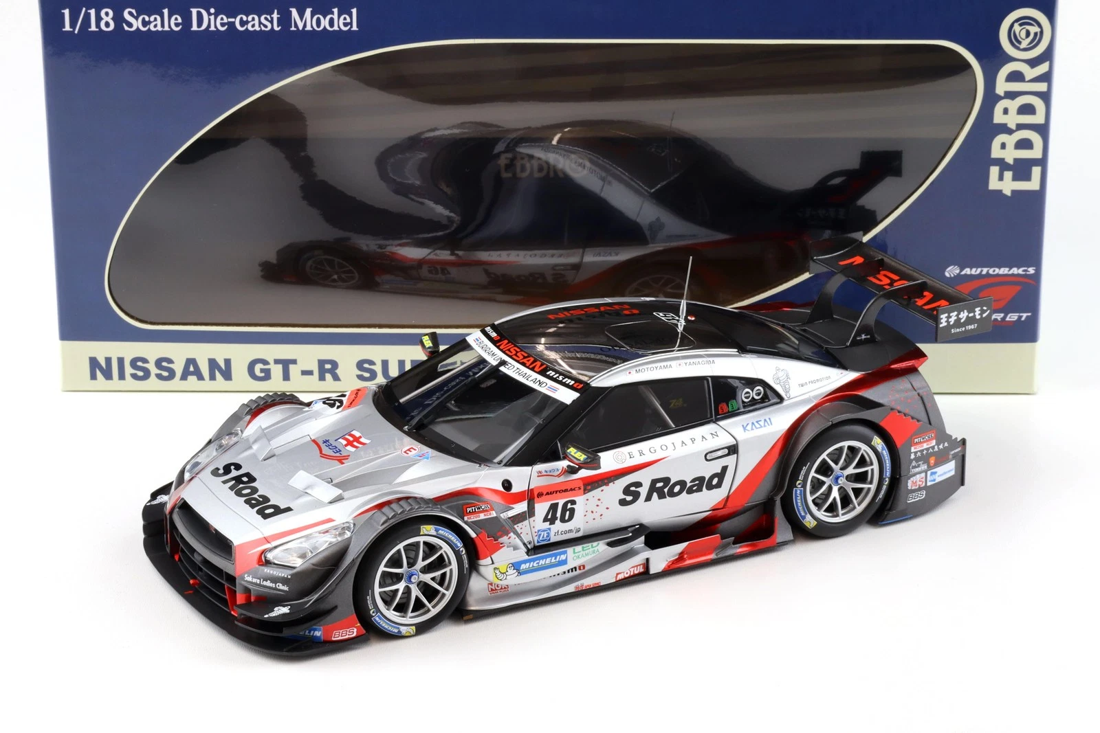 Ebbro 2015 Nissan GT-R *S Road Mola* Super GT500 RD.3 Thailand Winner, Silver/red/black 1:18