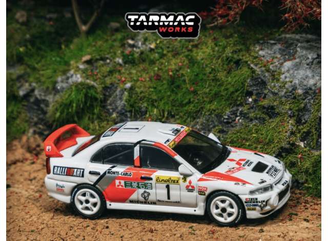 Tarmac Works 1997 Mitsubishi Lancer Evolution IV Rallye Monte-Carlo #1 Tommi Mäkinen/seppo Harjanne, White/red 1:64