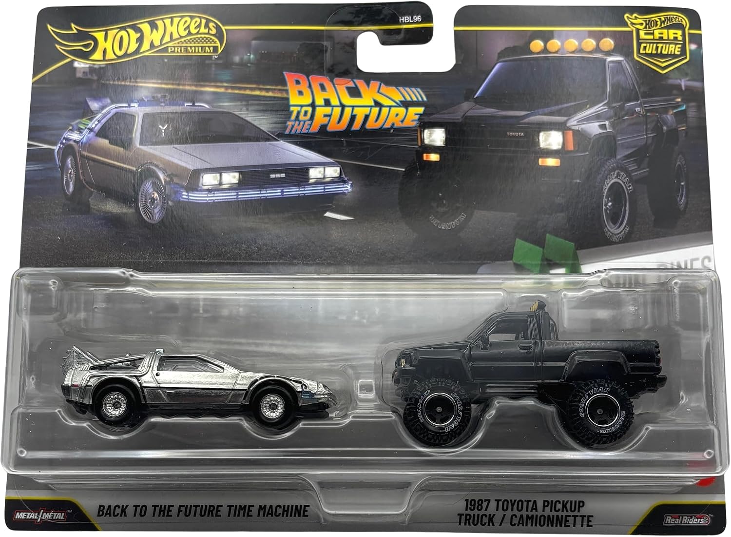 Hot Wheels Back To The Future Time Machine & 1987 Toyota Pickup Truck (Cf) *Premium 2-Pack*, Black/silver 1:64