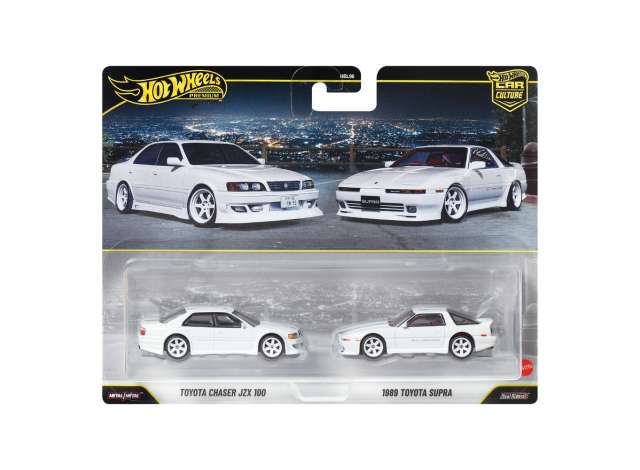 Hot Wheels JHW57 Toyota Chaser JZX100 + 1989 Toyota Supra, white 1:64