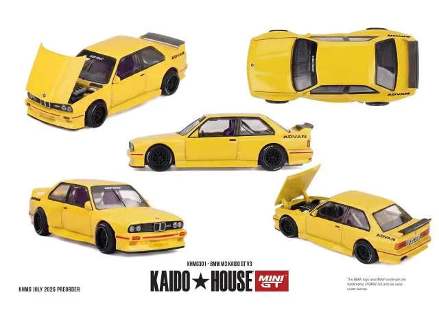 Mini GT 1989 BMW M3 (E30) Kaido GT V3, yellow 1:64