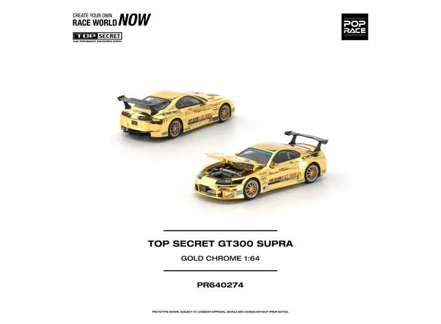 Pop Race Limited Top Secret GT300 Supra, gold chrome 1:64