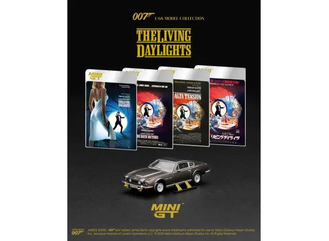 Mini GT 1987 Aston Martin V8 Vantage *The Living Daylights (Weapons On)* Spanish Blister Packaging, brown 1:64