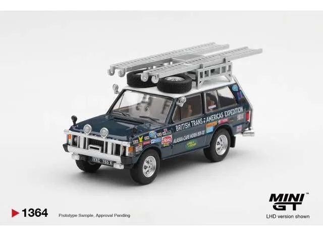 Mini GT 1971 Land Rover Range Rover British Trans-Americas Expedition, blue 1:64