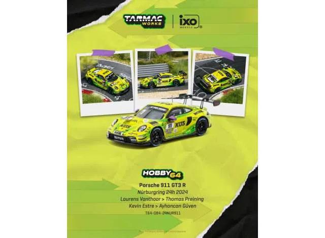 Tarmac 2024 Porsche 911 (992) GT3 R #911 Laurens Vanthoor Nurburgring 24h., yellow/green 1:64