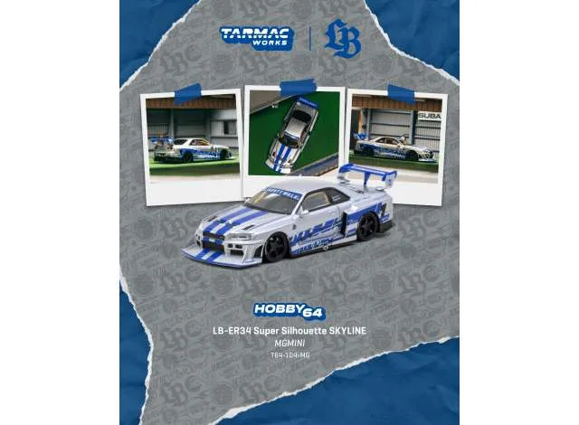 Tarmac 2025 Nissan Skyline GTR (ER34) LB Super Silhouette MGMini SEMA Show, silver/blue 1:64
