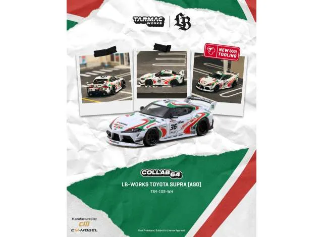 Tarmac 2024 Toyota Supra (A90) LB-Works Castrol Tribute, white/green/red 1:64