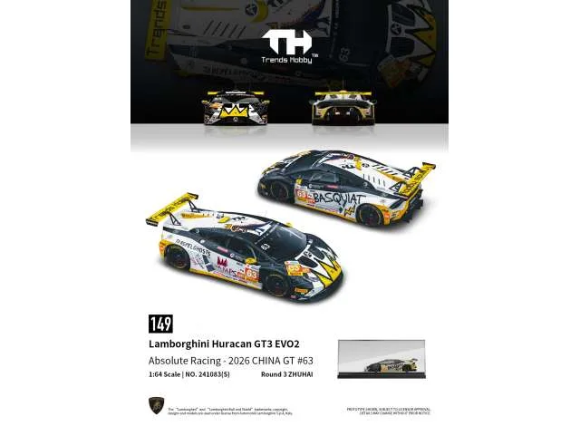 Trends Hobby 2026 Lamborghini Huracan GT3 Evo2 China GT(Zhuhai)#63, various 1:64
