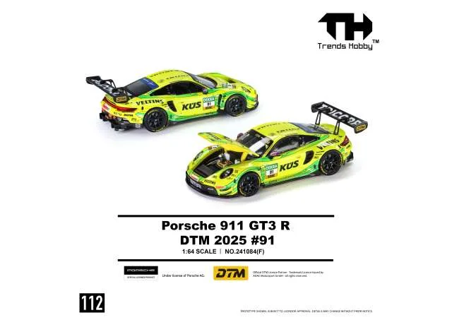 Trends Hobby 2025 Porsche 911 GT3 R DTM #91, yellow/green 1:64