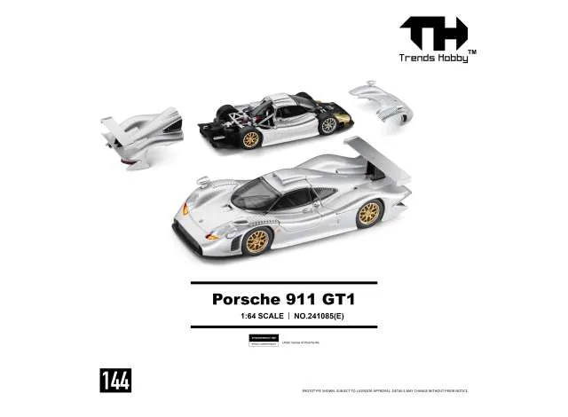 Trends Hobby 1998 Porsche 911 GT1, silver 1:64