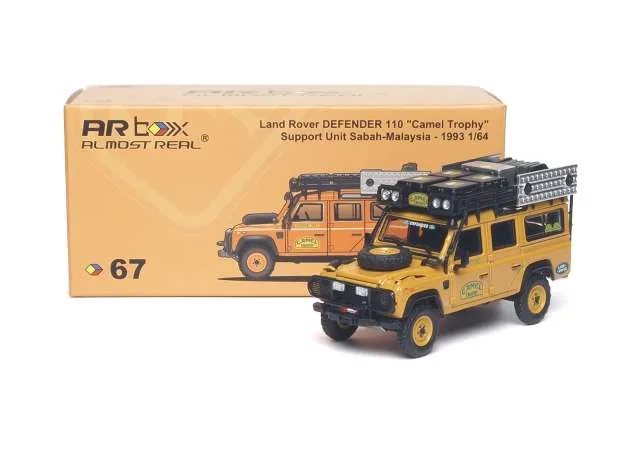 Almost Real 1993 Land Rover Defender 110 *Camel Trophy* Supprt Unit Sabah Malaysia, yellow 1:64