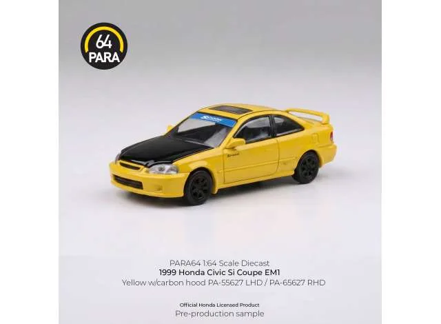 Para64 1999 Honda Civic Coupe EM1, yellow with carbon hood 1:64