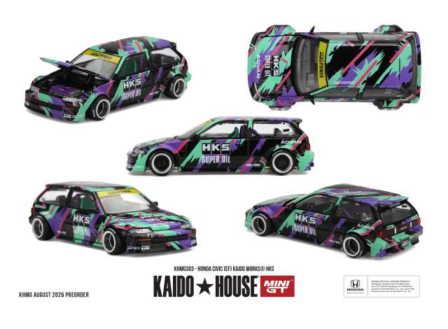 Mini GT 1987 Honda Civic (EF) Kaido Works *HKS*, various 1:64