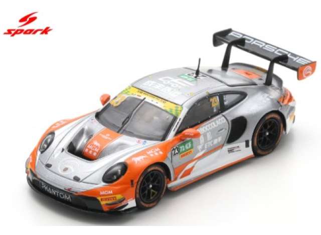 Spark 2025 Porsche 911 GT3 R (992) #23 Dorian BOCCOLACCI Phantom Global Racing Macau GT Cup FIA GT World Cup, silver/orange 1:64