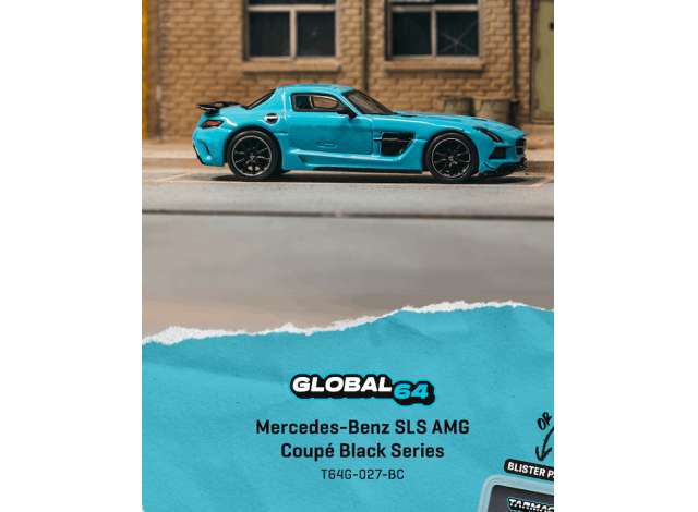 Tarmac 2012 Mercedes-Benz SLS Black Series, baby blue mat 1:64