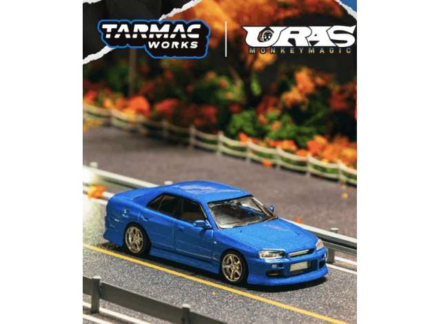 Tarmac Nissan Skyline ER34 Uras, blue New Tooling! 1:64